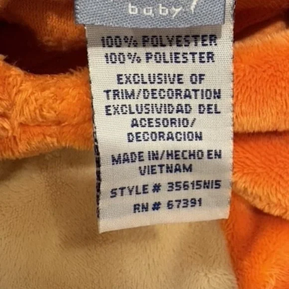 Disney Baby Tigger Costume Hooded One Piece Orange Striped Plush size 24 months - Picture 4 of 4